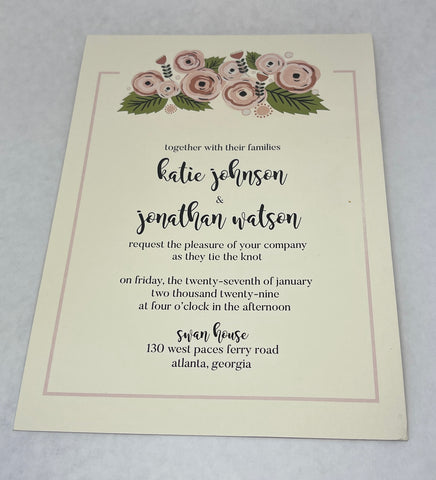 Blush Floral Wedding Invitations - Customizable Elegant Script Design