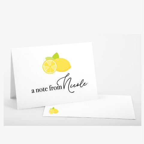 Lemon-Themed Personalized Folded Notecards with Envelopes 🍋