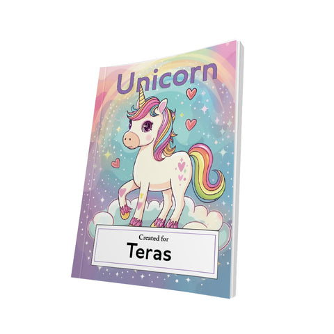 Personalized Unicorn Coloring Book with Stickers and Practice Tracing Page