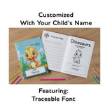 Personalized Dinosaurs Coloring Book with Stickers and Practice Tracing Page